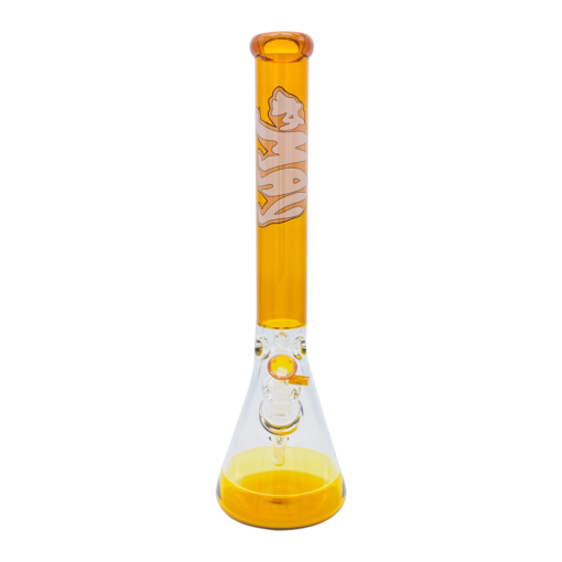 MAV Glass 18" Golden Cali Bear Beaker Bong with 50mm diameter and 5mm thickness, front view