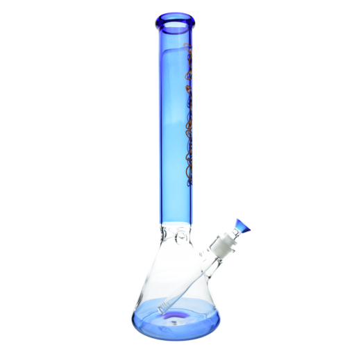 MAV Glass Ink Blue Koi 18" Beaker Bong with intricate design, front view on white background
