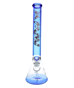 MAV Glass Ink Blue Koi 18" Beaker Bong with Koi Fish Design - Front View
