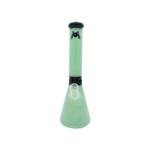 MAV Glass Mini Zebra Beaker in Seafoam, front view, with a 14mm banger hanger joint