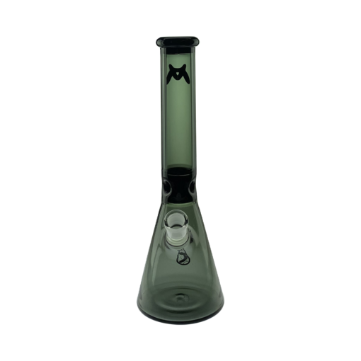 MAV Glass Mini Zebra Beaker in Transparent Black, 13.5" Tall with 14mm Joint - Front View