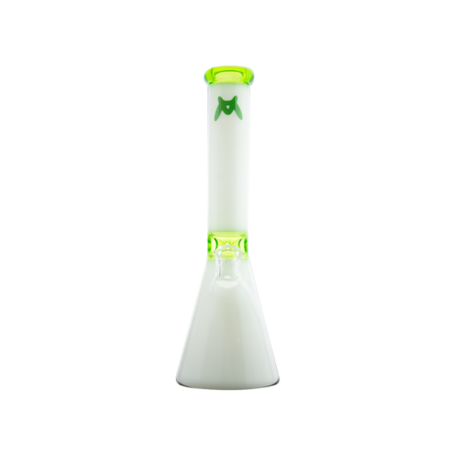 MAV Glass Mini Zebra Beaker in Ooze and White, 13.5" Tall, 14mm Joint - Front View