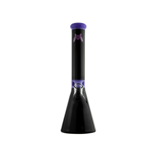 MAV Glass Mini Zebra Beaker in Purple and Black, 13.5" Tall with 14mm Joint, Front View