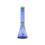 MAV Glass Mini Zebra Beaker in Slime and Ink Blue, front view, with 14mm joint and zebra stripe accents