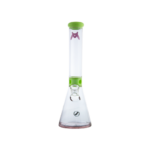 MAV Glass Mini Zebra Beaker in Slime Green, Front View, 13.5" Tall with 14mm Joint