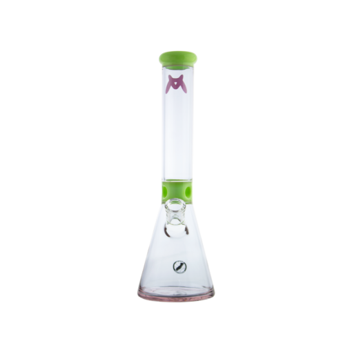 MAV Glass Mini Zebra Beaker in Slime Green, Front View, 13.5" Tall with 14mm Joint