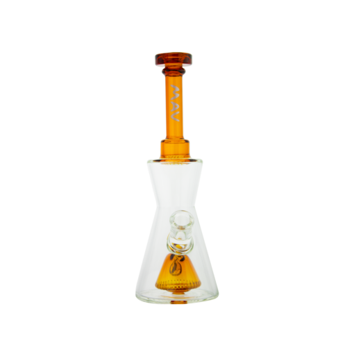 MAV Glass Pyramid Hourglass Bong in Amber with Slitted Pyramid Percolator, Front View on White Background