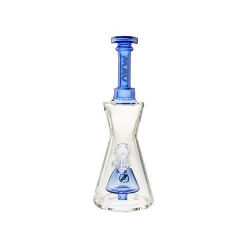 MAV Glass Pyramid Hourglass Bong in Ink Blue with Slitted Pyramid Percolator - Front View