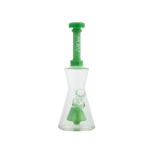 MAV Glass Pyramid Hourglass Bong in Seafoam with Slitted Percolator, 10" Height, Front View