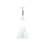 MAV Glass Pyramid Hourglass Bong in White with Slitted Percolator, Front View on White Background