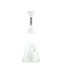 MAV Glass Pyramid Hourglass Bong in White with Slitted Percolator, Front View on White Background