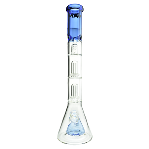 MAV Glass Pyramid to Double UFO Beaker Bong in Blue with 18" Height and 18-19mm Joint Size