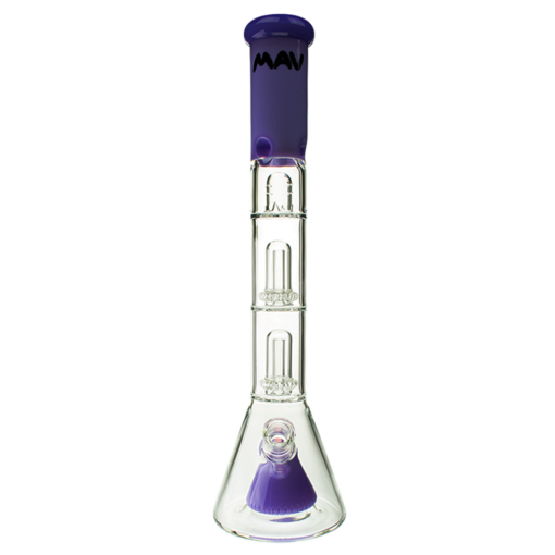 MAV Glass Purple Pyramid to Double UFO Beaker Bong Front View on White Background