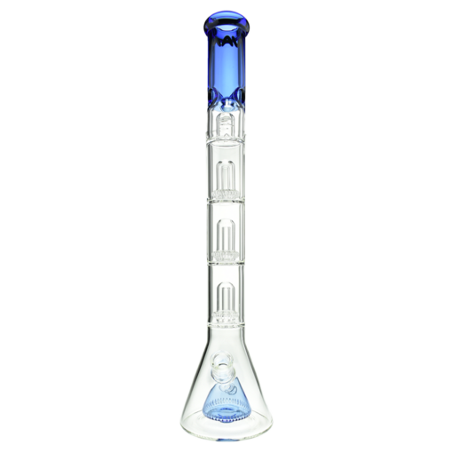 MAV Glass Pyramid To Triple Ufo Beaker in Ink Blue, 21" tall with 18-19mm joint size, front view