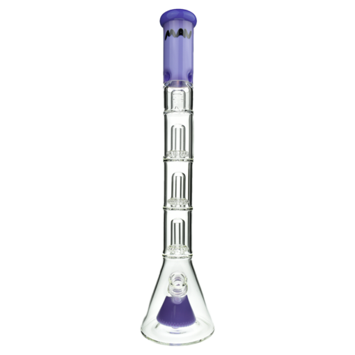 MAV Glass Pyramid To Triple UFO Beaker Bong in Purple - 21" Tall with 18-19mm Joint - Front View
