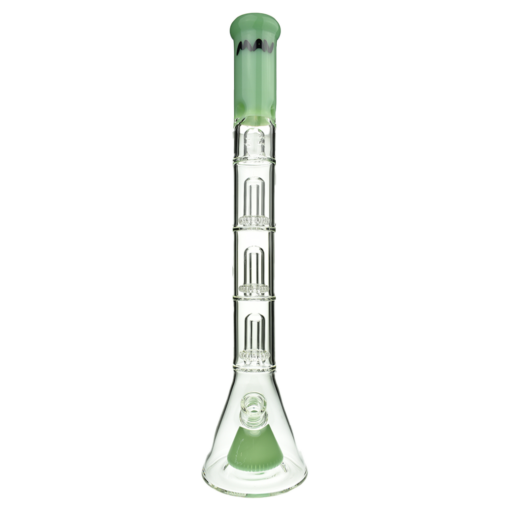 MAV Glass Pyramid to Triple UFO Beaker Bong in Seafoam, 21" Tall with 18-19mm Joint, Front View