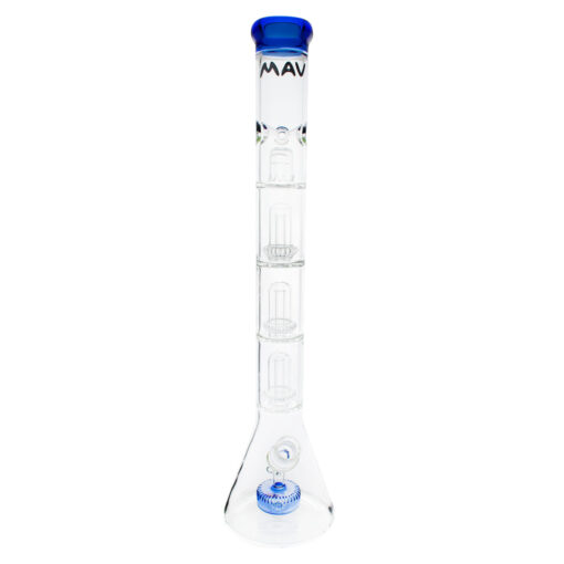 MAV Glass Triple Slitted Puck To UFO Beaker Bong in Blue, Front View on White Background