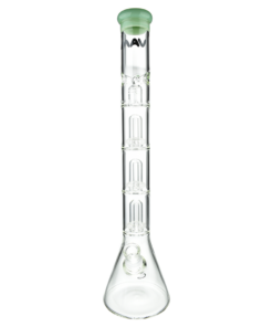 MAV Glass Triple UFO Beaker Bong, 21" tall with 18-19mm joint size, front view on white background