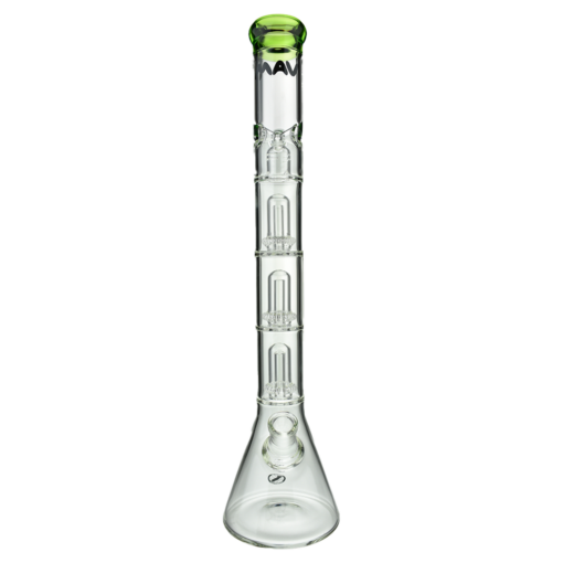 MAV Glass Triple UFO Beaker Bong, 21" Tall, 18-19mm Joint, Front View on White
