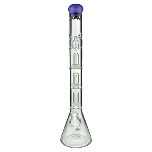 MAV Glass Triple UFO Beaker Bong, 21" height, clear glass, 18-19mm joint, front view on white