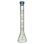 MAV Glass Triple UFO Beaker Bong with clear glass and blue accents, front view on white background