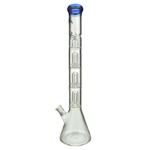 MAV Glass Triple UFO Beaker Bong in Ink Blue, 21" Tall with 18-19mm Joint Size - Front View