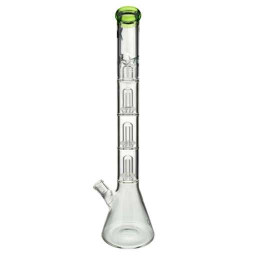 MAV Glass Triple UFO Beaker Bong front view with clear glass and green accents
