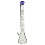 MAV Glass Triple UFO Beaker Bong in Purple, 21" height, 18-19mm joint, front view on white background