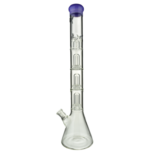 MAV Glass Triple UFO Beaker Bong in Purple, 21" height, 18-19mm joint, front view on white background