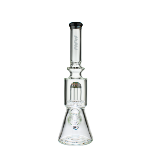 MAV Glass Wig Wag Reversal UFO Beaker Bong in Black, 13" Tall with Showerhead Percolator, Front View