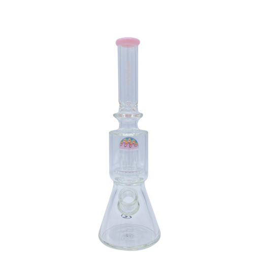 MAV Glass Wig Wag Reversal UFO Beaker Bong in Pink with Showerhead Percolator, Front View