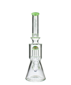 MAV Glass Wig Wag Reversal UFO Beaker in Slime, 13" with Showerhead Percolator, Front View