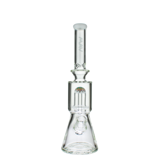 MAV Glass Wig Wag Reversal UFO Beaker Bong in White with Showerhead Percolator - Front View