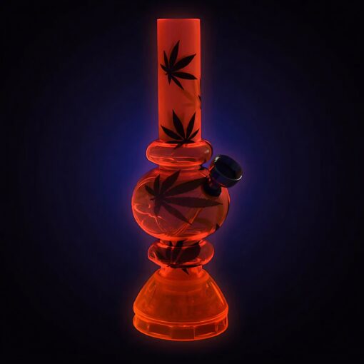 UV reactive Mini Acrylic Bubble Water Pipe with Grinder Base glowing in dark