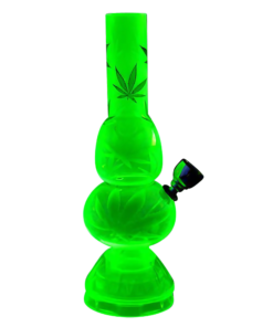 6.75" Mini Acrylic Double Bubble Water Pipe in Green with Built-in Grinder Base