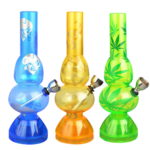 Assorted colors mini acrylic double bubble water pipes with built-in grinders, front view