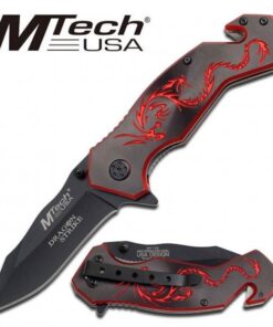 Mtech Black Cd Finish Handle With Red Dragon Folding Knife