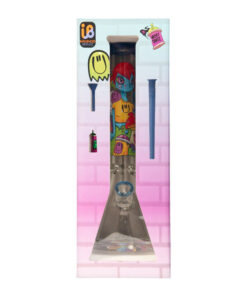 Nicky Davis Ghost Gang Beaker Water Pipe, 15.5" Tall, 14mm Female Joint, Front View on Display
