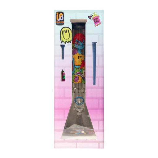 Nicky Davis Ghost Gang Beaker Water Pipe, 15.5" Tall, 14mm Female Joint, Front View on Display