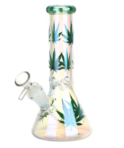Realistic Hemp Leaf Glass Beaker Water Pipe | 7.75" | 14mm F