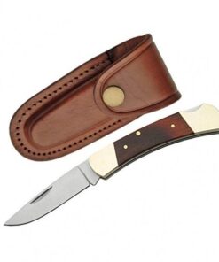 Rite Edge Pakkawood Handle With Leather Pouch Folding Knife 9cm