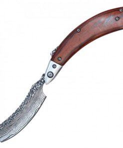 Buckshot Razor Curved Stainless Blade Wood Handle Folding Knife 13cm Light Wood