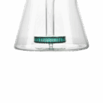 Close-up of Hemper Beast Bong 12" base with teal bubble design on clear borosilicate glass