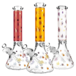 Trio of "Trees" Foil Canna-Leaf Print Beaker Bongs with heavy wall borosilicate glass