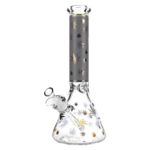 14" 'Trees' Foil Canna-Leaf Print Beaker Bong with 45 Degree Joint Front View