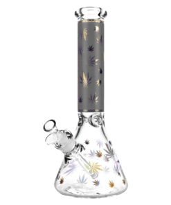 14" 'Trees' Foil Canna-Leaf Print Beaker Bong with 45 Degree Joint Front View