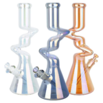 Twisty Tunnel Electroplated Glass Water Pipe | 14.75" | 14mm F | Colors Vary