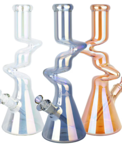 Twisty Tunnel Electroplated Glass Water Pipe | 14.75" | 14mm F | Colors Vary