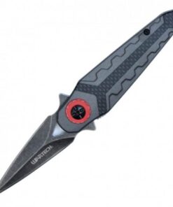 Wartech Black Aluminum Handle Stonewashed Blade Folding Knife 12cm