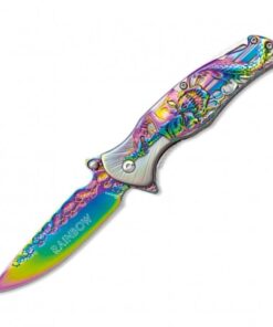 Albainox Fantasy Rainbow Skull Titanium Coated Handle Folding Knife 12cm